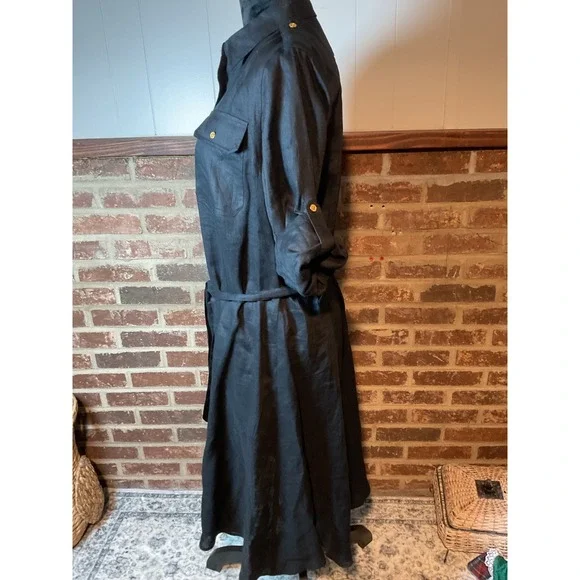 Lauren RL Fit and Flare Black Linen Button Front Belted Shirt Dress  Midi Sz L - Picture 8 of 12